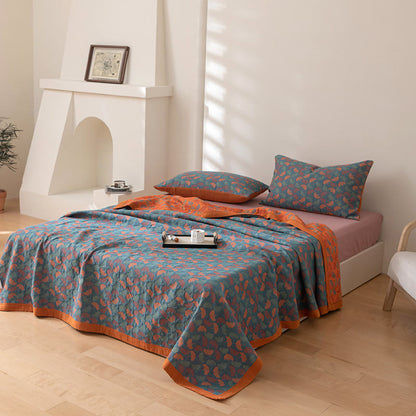 Pastoral Ginkgo Leaf Pattern Cotton Reversible Quilt - image 1