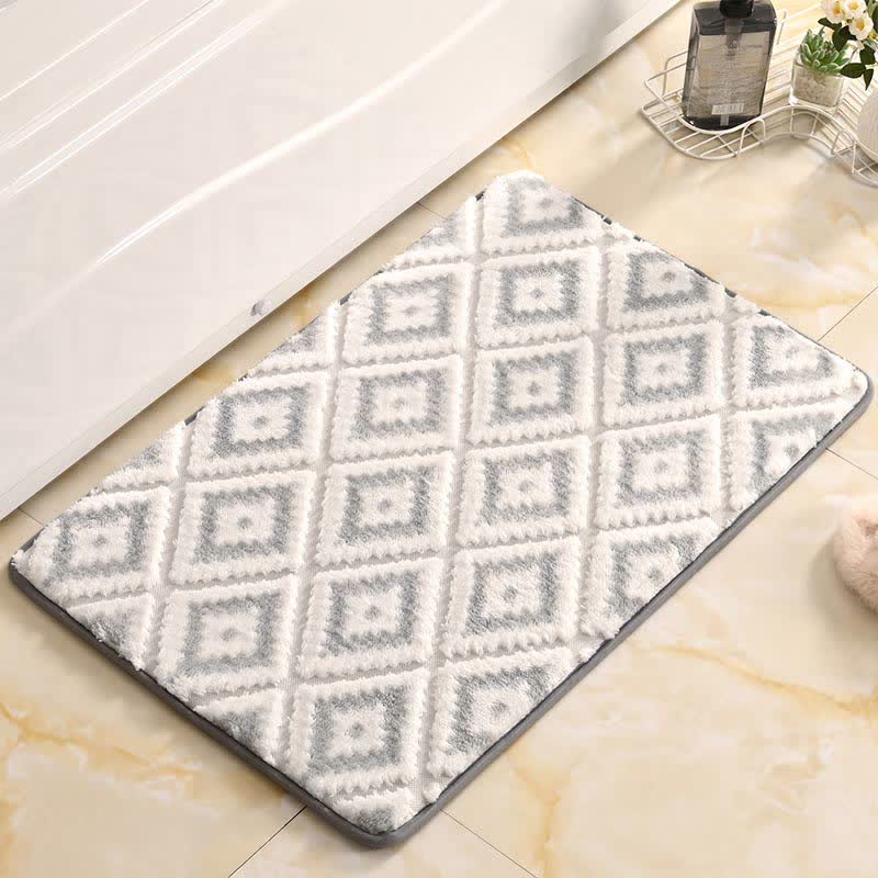 Diamond Lattice Soft Non-slip Bath Mat - Gray & White - 50cm x 80cm - image 7