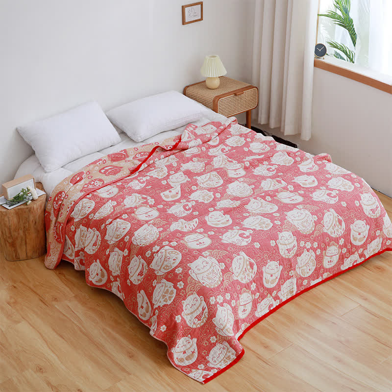 Cat Breathable Cotton Gauze Reversible Quilt - image 1