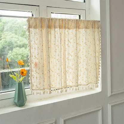 Beige Daisy Pattern Tier Curtain - image 1