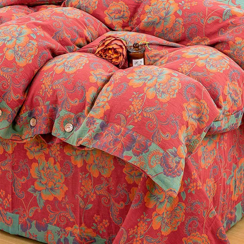 Flower Print Red Cotton Bedding Sets(4PCS) - image 5