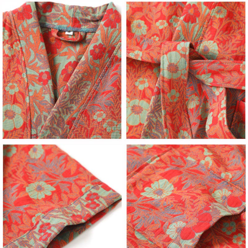 Flower Jacquard Cotton Bathrobe with Belt - image 1