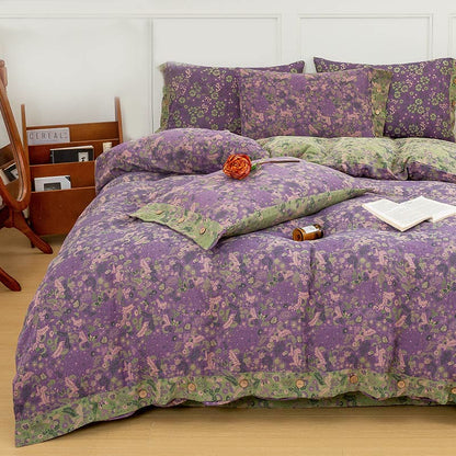 Boho Flower Purple Cotton Bedding Sets(4PCS) - image 1