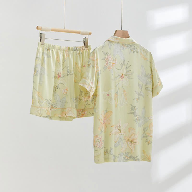 Lily Flower Breathable V-neck Short Loungewear  - image 1