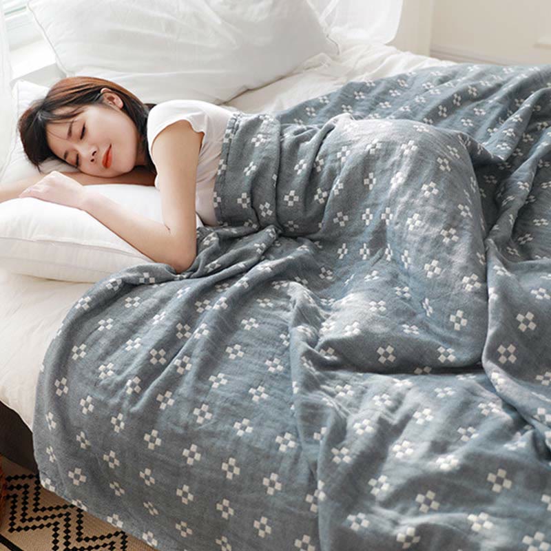 Ownkoti Mini White Square Plaid Cotton Quilt - Blue - Queen - image 7