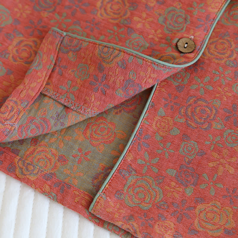 Rose Flower Cotton Lapel Nightwear Set - image 10