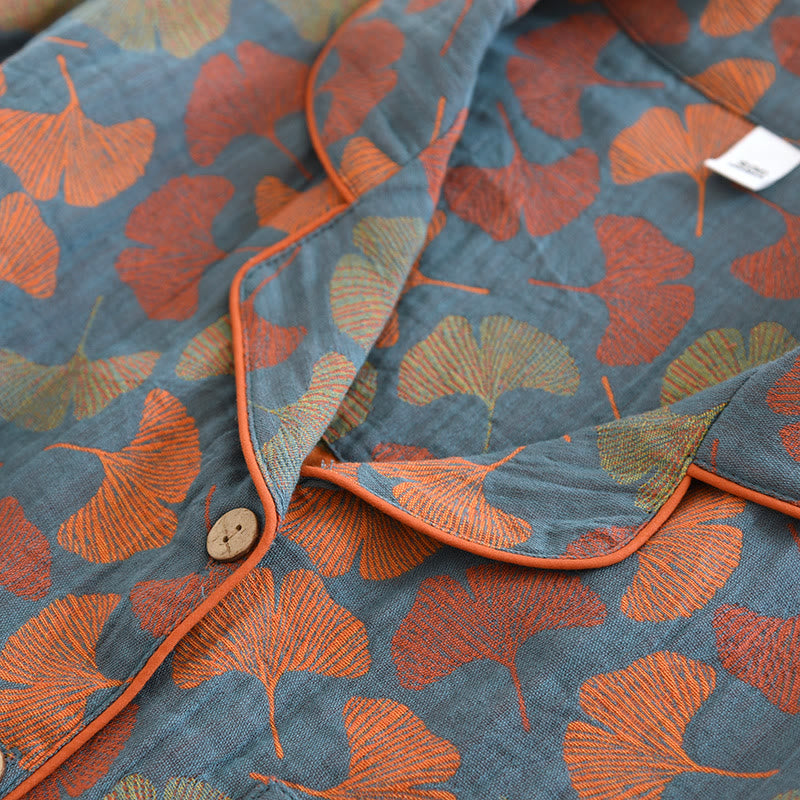 Ginkgo Leaf Button Cotton Loungewear Set - image 2