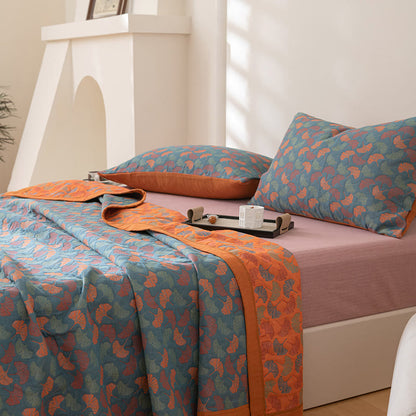 Pastoral Ginkgo Leaf Pattern Cotton Reversible Quilt - image 3