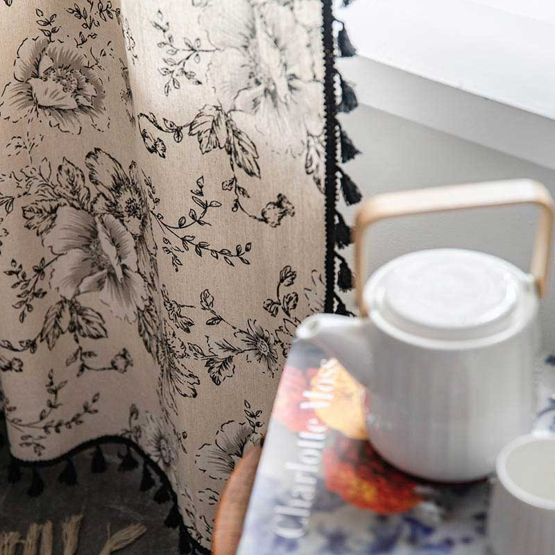 Black Flower Curtain with Black Tassel - image 7