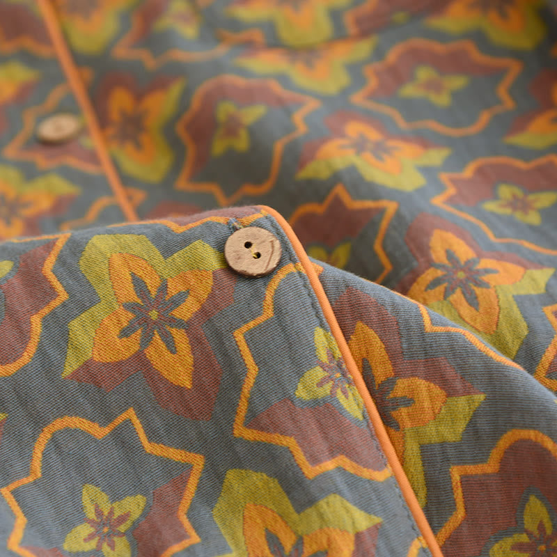 Rhombus Flower Lapel Cotton Loungewear Set - image 4