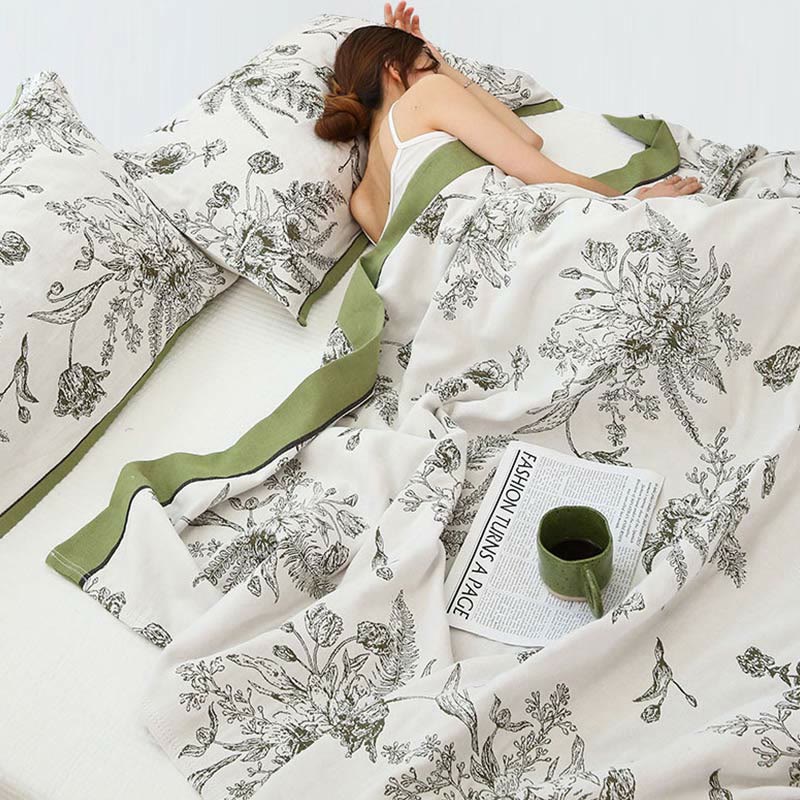Pastoral Flower Leaf Cotton Reversible Quilt - image 1