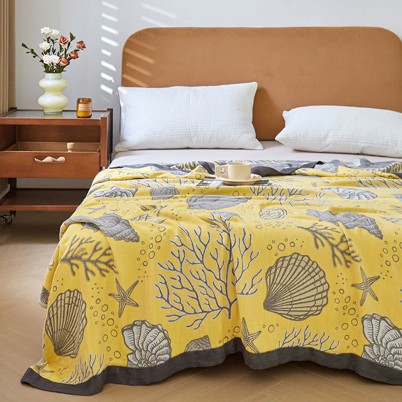 Coral Marine ​​Plants Breathable Reversible Quilt - Gray & Yellow - Queen - image 0