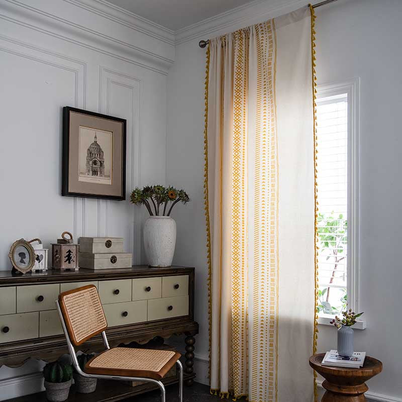 Ownkoti Bohemian Geometric Cotton Semi Blackout Curtains - Yellow - Rod Pocket - 59"W x 110"L - image 6