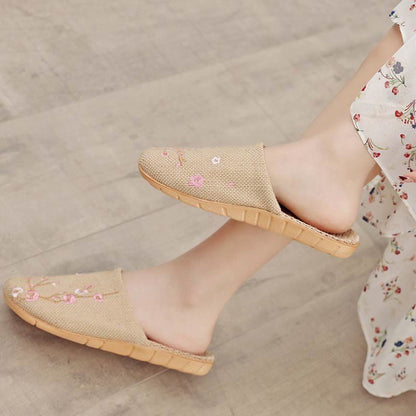 Embroidered Plum Bossom Comfy Flax Slippers - Pink Plum Bossom - L - image 10