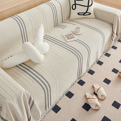 Straight Stripe Chenille Tassel Sofa Protector - image 7