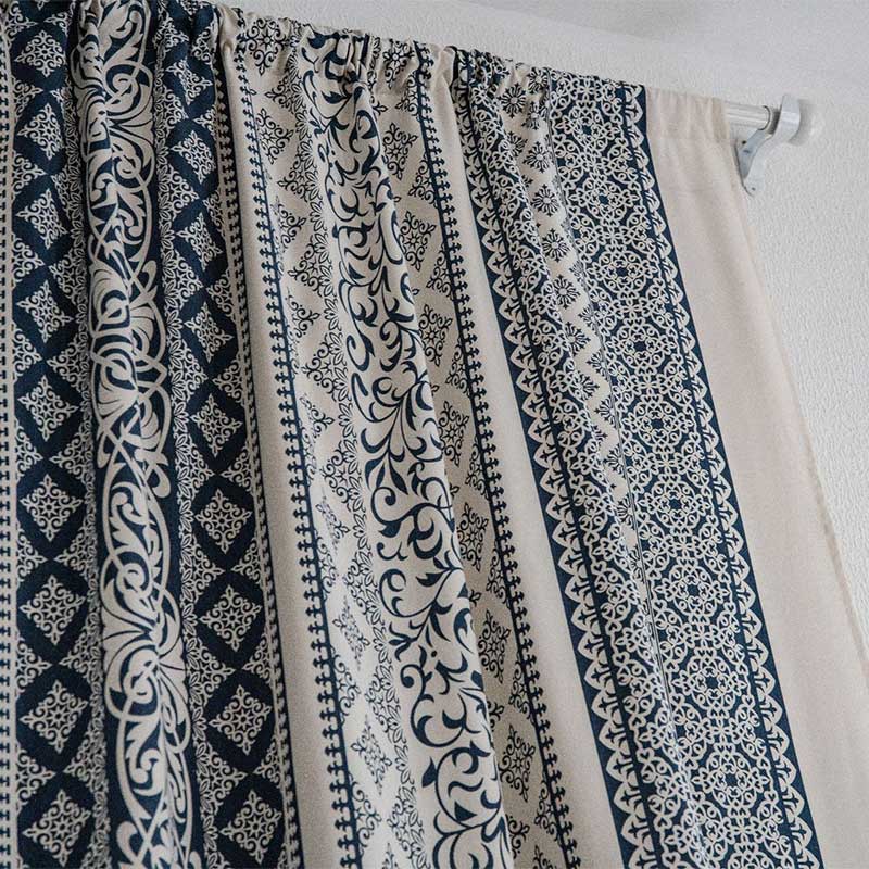 Cotton Linen Blue Pattern Curtain - image 6