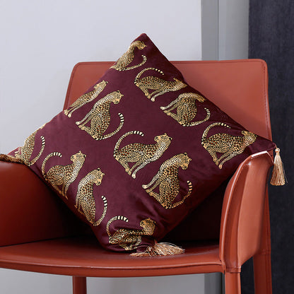 Suede Leopard Tassel Pillowcase & Pillow Core - Wine Red - 45cm x 45cm - image 2