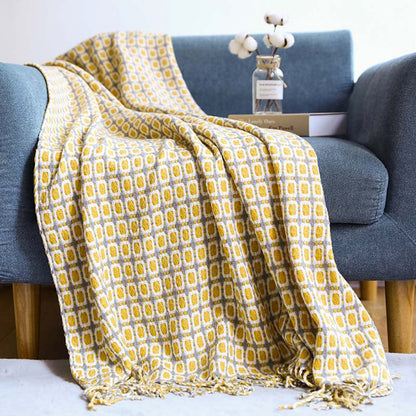 Ownkoti Knitted Sofa Blanket Couch Blanket With Tassels - Yellow - 51" x 86" - image 0