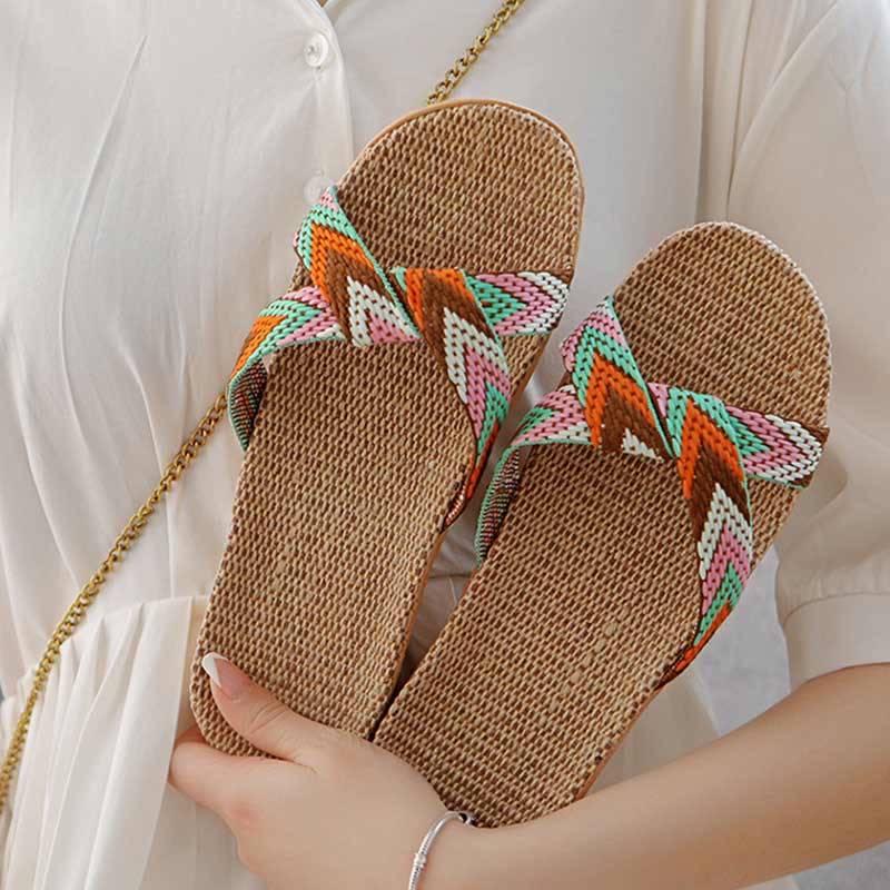 Boho Cross Anti-slip Flax Slippers - Orange - Women: L - image 5