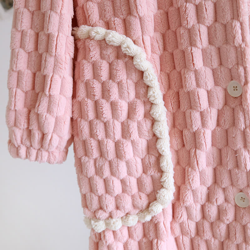 Solid Color Warm Flannel Hooded Bathrobe - image 5