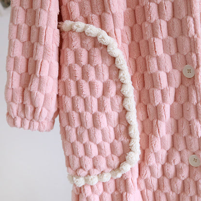 Solid Color Warm Flannel Hooded Bathrobe - image 5