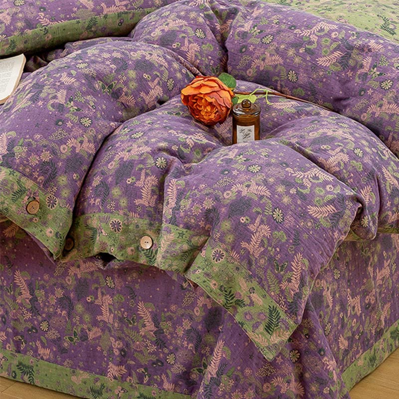 Boho Flower Purple Cotton Bedding Sets(4PCS) - image 10