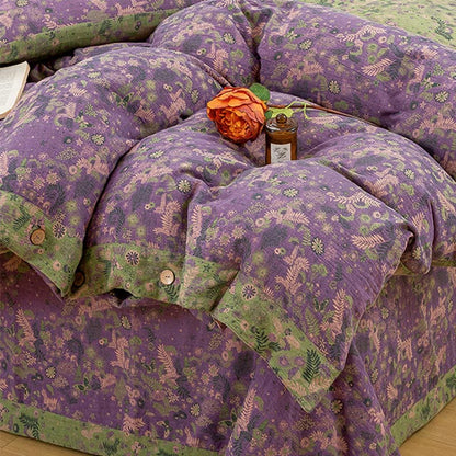 Boho Flower Purple Cotton Bedding Sets(4PCS) - image 10