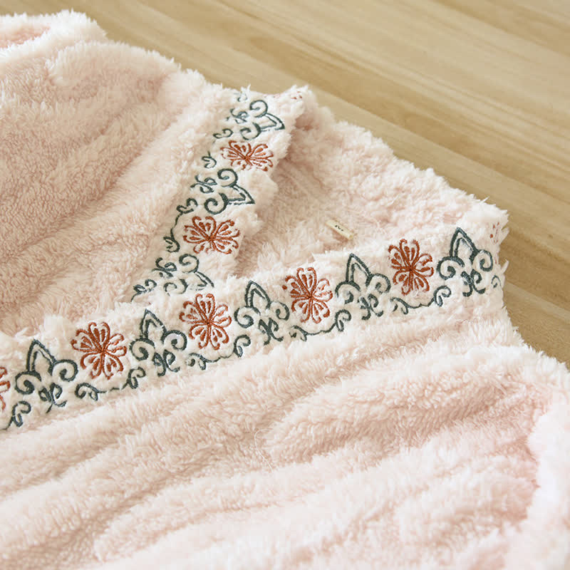 Retro Embroidery Soft Fleece Pajama Set - image 3
