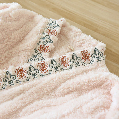 Retro Embroidery Soft Fleece Pajama Set - image 3
