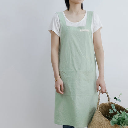 Simple Cotton Pure Color Cross-back Apron - Light Green - One Size - image 6