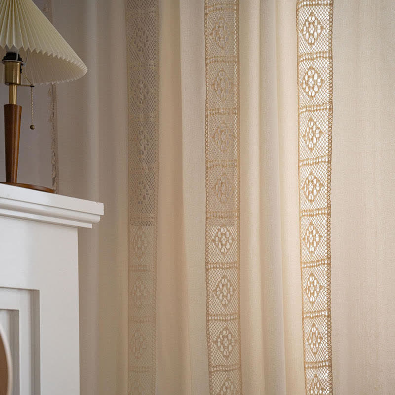 Ownkoti Beige Splicing Hollow-Out Light Filtering Curtain - image 4
