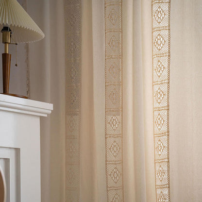 Ownkoti Beige Splicing Hollow-Out Light Filtering Curtain - image 4