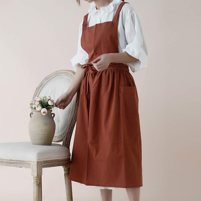 Ownkoti Cotton Apron Waterproof Apron With Pockets - Brick Red - One Size - image 18