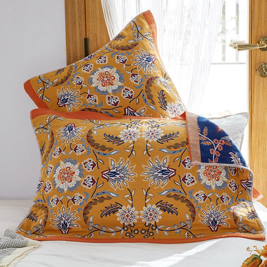 Flower Clusters Cotton Breathable Pillow Towel (2PCS) - Yellow - 52cm x 75cm - image 0