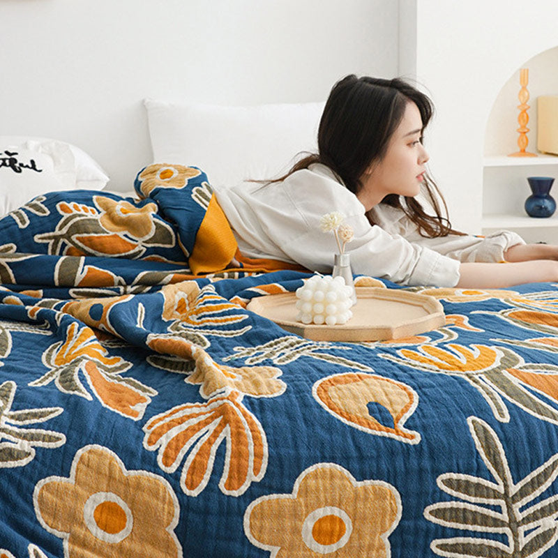 Flower Print Cotton Double-Sided Quilt - image 1