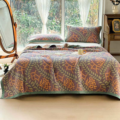 Green & Orange Leaf Cotton Reversible Quilt - image 2