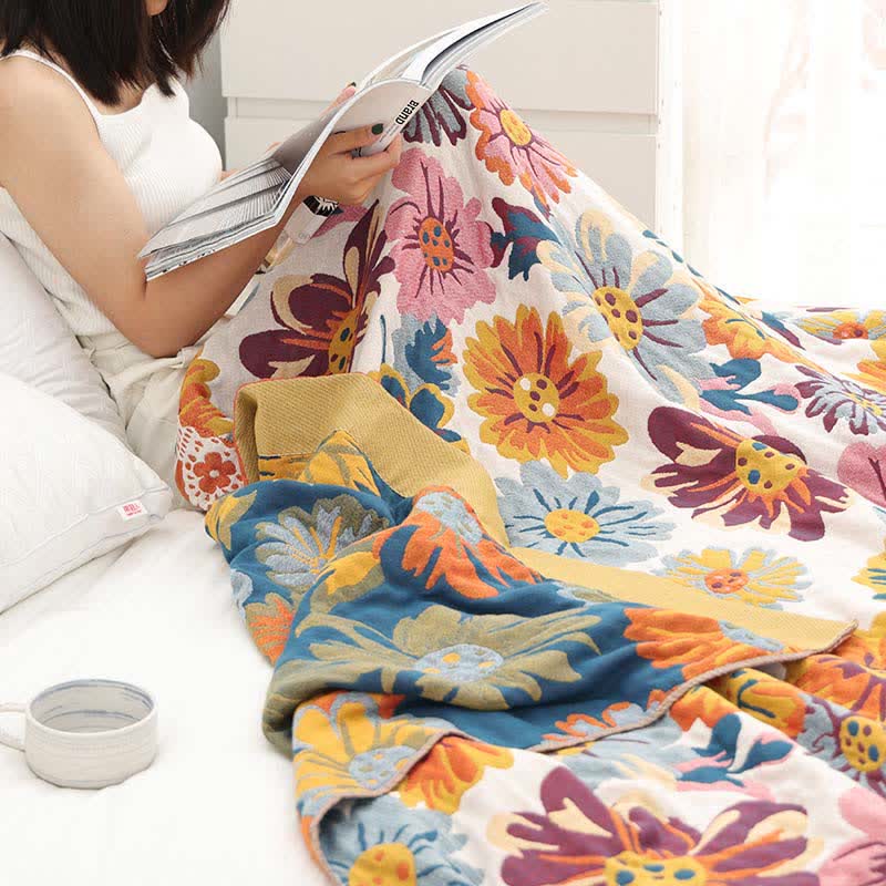 Bright Colorful Flower Cotton Reversible Quilt - image 4