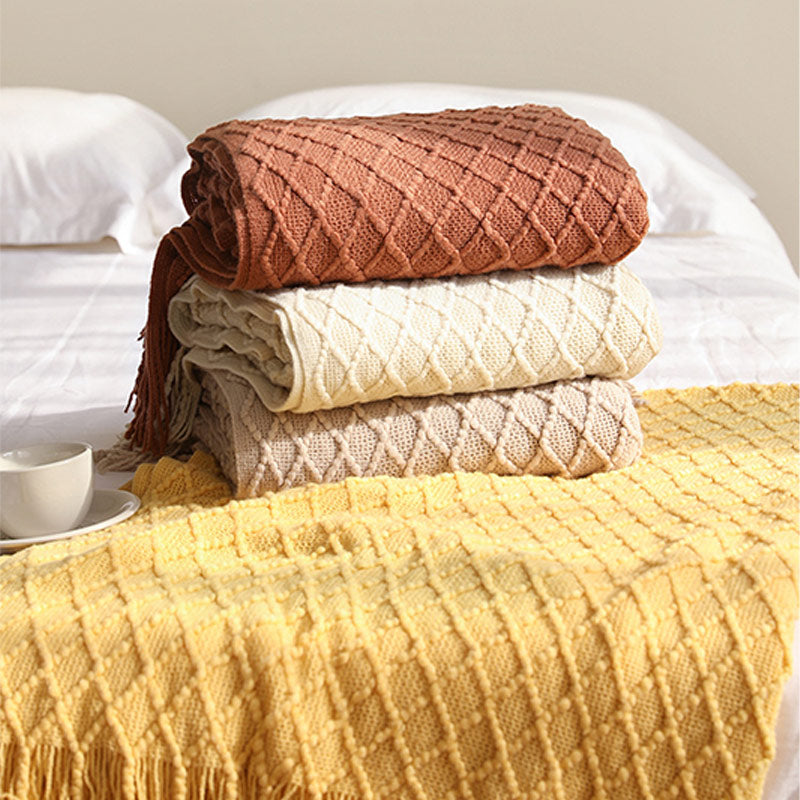 Ownkoti Knitted Prismatic Pattern Blanket with Tassels - image 1