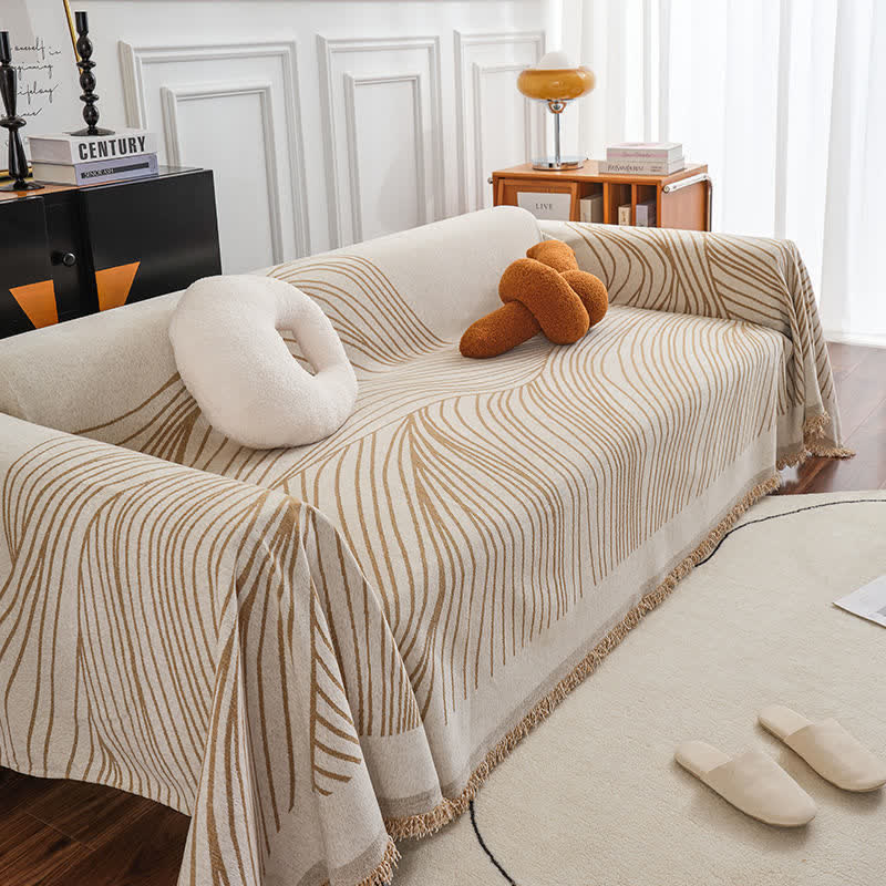 Ownkoti Chenille Abstract Stripe Sofa Protector - Beige Stripe - 71" x 165" - image 8