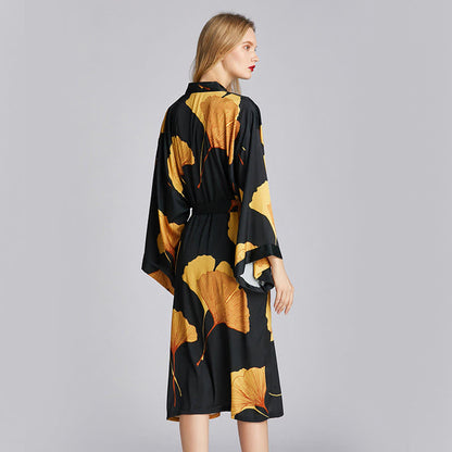 Ginkgo Ice Silk V-neck Bathrobe Pajama - image 3