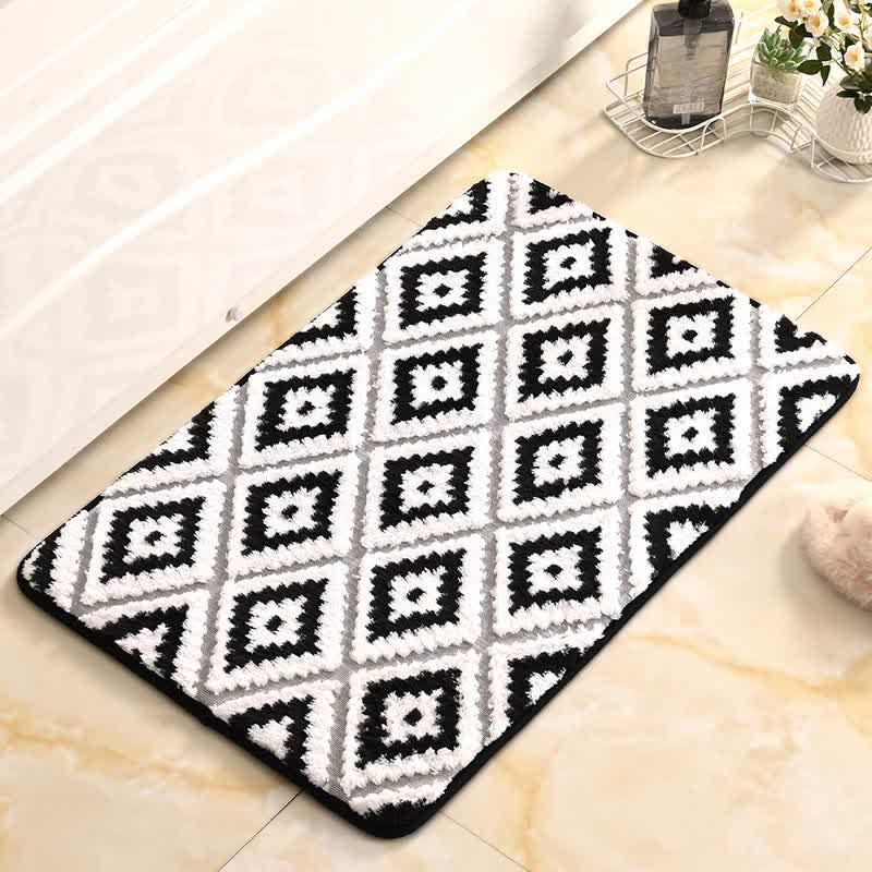 Diamond Lattice Soft Non-slip Bath Mat - Black & White - 50cm x 80cm - image 6