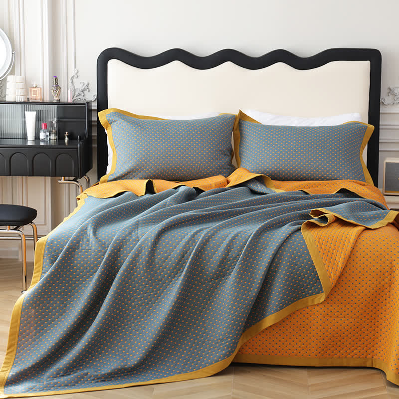 Breathable Soft Cotton Gauze Reverisible Quilt - 1PC Quilt with 2PCS Pillowcases - Gray & Yellow - King - image 6