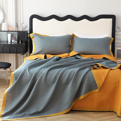 Breathable Soft Cotton Gauze Reverisible Quilt - 1PC Quilt with 2PCS Pillowcases - Gray & Yellow - King - image 6