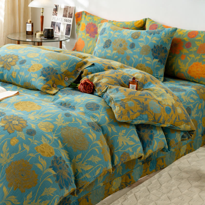 Retro Flower Leaf Cotton Bedding Sets(4PCS) - image 6