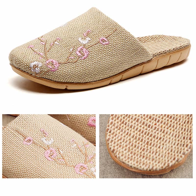 Embroidered Plum Bossom Comfy Flax Slippers - image 12