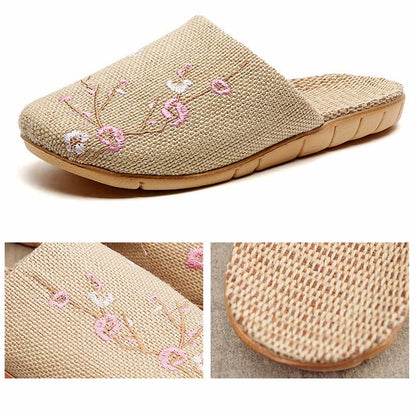 Embroidered Plum Bossom Comfy Flax Slippers - image 12