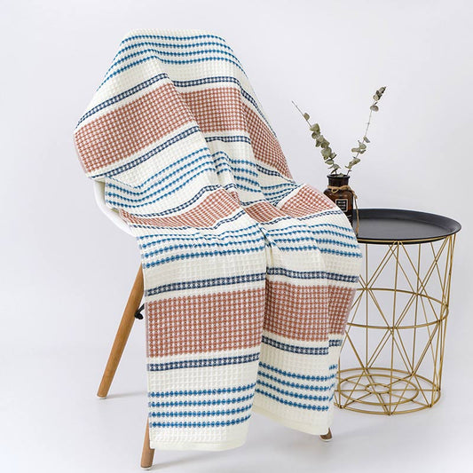 Ownkoti Colorblock Striped Cotton Bath Towel - Red & Blue - 70*140cm - image 0