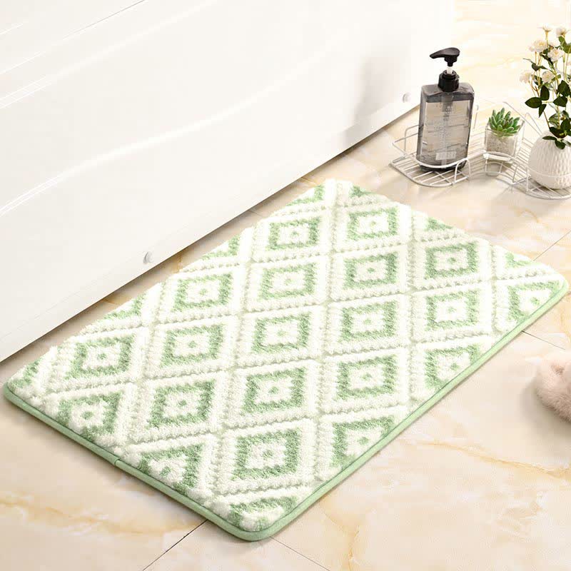 Diamond Lattice Soft Non-slip Bath Mat - Green & White - 50cm x 80cm - image 8