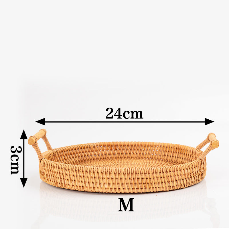 Ownkoti Hand Woven Rattan Round Tray With Handles - As Picture - M: 24*3cm - image 10