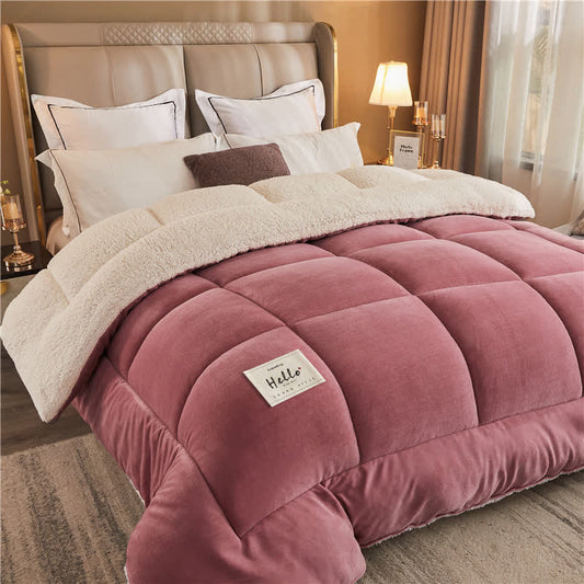 Solid Color Thick Warm Blanket with Quilt Core - Red Bean Paste - King - image 0